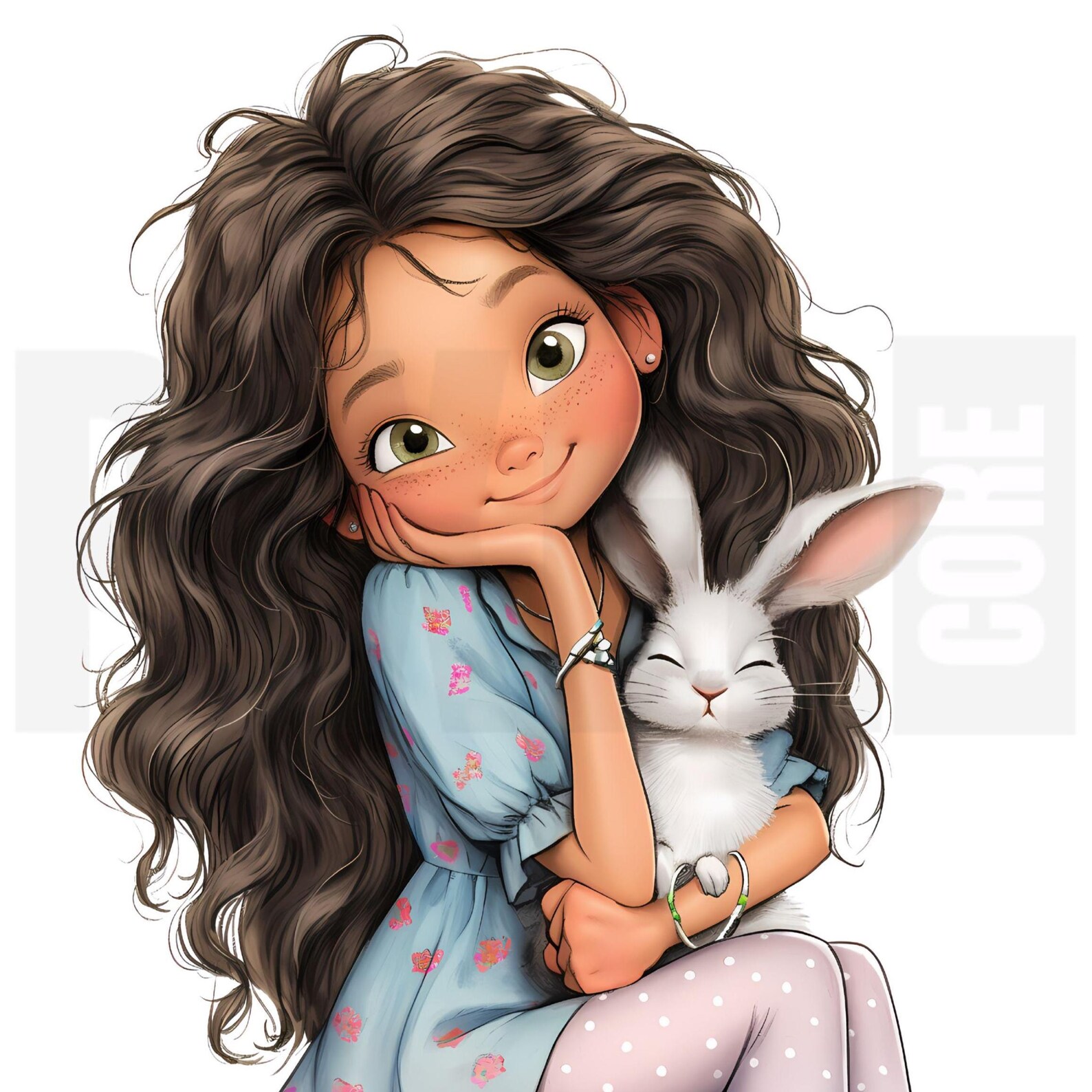 15 Quirky Girl With Rabbit Clipart, Whimsical Cartoon Girl and Bunny ...