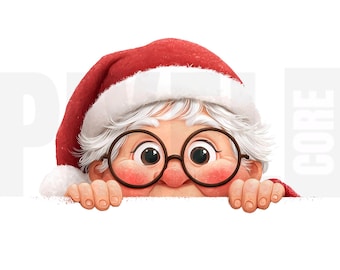 10 imágenes originales de abuelas espiando en Navidad, un bonito gorro navideño de Papá Noel, diario basura, manualidades de papel, scrapbooking, tarjetas, descarga digital