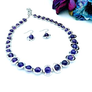 Silver Tone and Amethyst Stone