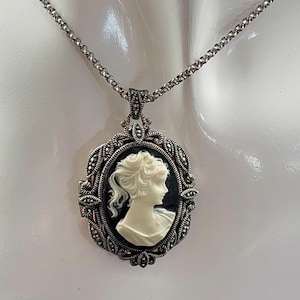 Sterling Silver 925 Marcasite Lady Cameo Necklace, Judith  Judith Jack 925 Sterling Silver Pendant Necklace main image 0