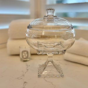 Elegant Glass Dish Canister with Lid, Footed Vintage