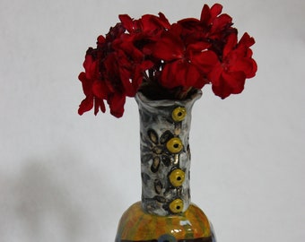 Fantasy Styled and Painted Ceramic Bud Vase, ceramic vase, handmade vase, one of a kind vase, pinch pot vase, bud vase, flower holder