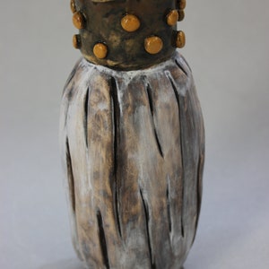 Whimsical Brown Bud Vase with Dots, ceramic handmade vase, whimsical vase, hand created art, one of a kind vase, art vase, pottery vase