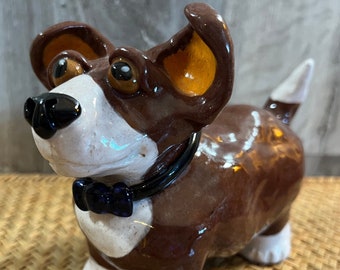 Brown and white dog, Ceramic dog, dog mama gift, handmade dog art, collectable dog art, standing dog, whimsical dog, dog lovers gift