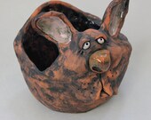 Whimsical Rabbit Plant Wall Pocket, Ceramic Rabbit, Rabbit wall pocket, hand made rabbit