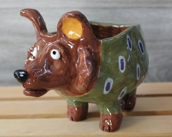 Hound Dog Small Plant Container, whimsy hound dog planter, whimsy dog planter, dog plant holder, dog planter, hound dog planter