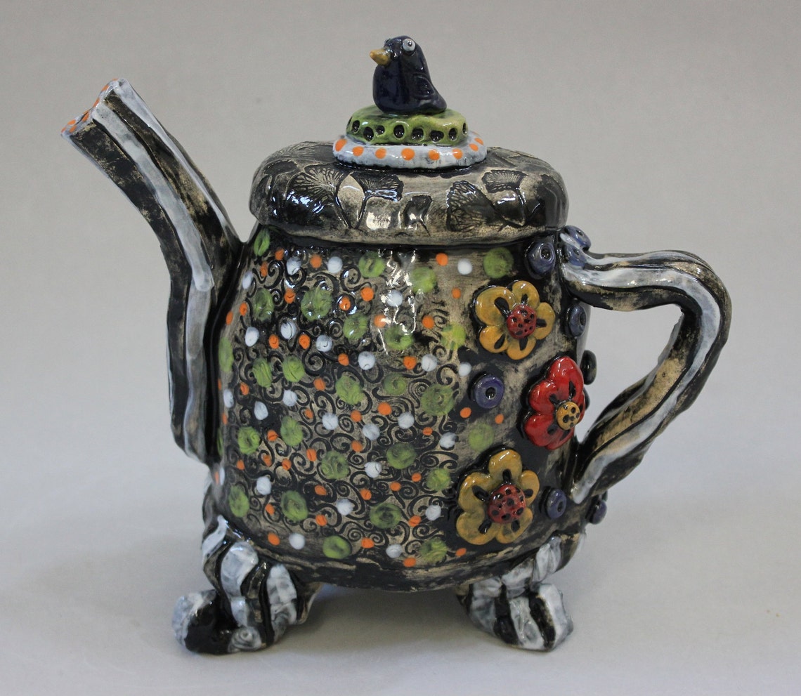 Whimsical Bird Teapot, Decorative Teapot, Burtonesque Teapot, Unique