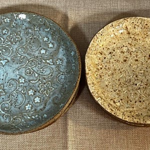 Organic Handmade Irregular dinner plate set, ceramic dinner and salad plate set, blue and cream plate set, handmade ceramic plate set