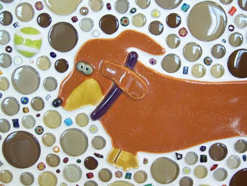 TAIL CHASERS Mosaic Dachshund Dog Wall Art, doxie wall art, mosaic art, mosaic dog art, dachshund art, dog art, wiener dog art, doxie image 4