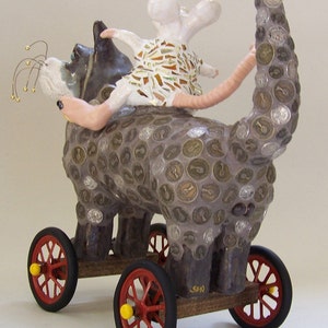 RATZ N' KATZ Mosaic Cat Sculpture on Wheels , cat and mouse, whimsical cat, cat on wheels, cat and rat, ceramic cat, mosaic cat image 2