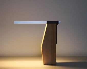 Solid Maple Wood Sculptural Lamp, Modernist Table Lighting, Minimalist Decor