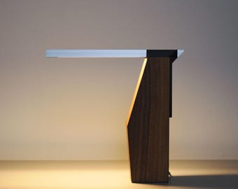 Minimalist solid walnut handmade lamp, modernist sculptural table lamp, architectural lighting decor, Model 3X8-4