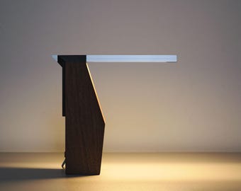 Solid Walnut Wood Sculptural Table Lamp, Modernist Minimalist Lighting Decor