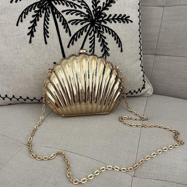 Seashell Clam Clutch, Seashell Bag, Beach Bag, Ocean Shoulder Bag, Formal Clutch, Conch Bag, Gold Silver Handbag, Evening Bag, Prom Clutch