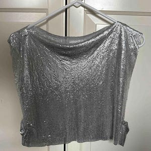 Metal Mesh Crop Top, Chainmail Women, Birthday Party Outfit, Y2K, Sparkly Silver Metallic Top, Rave Party Outfit, Summer Festival, unisex