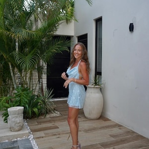 light blue dress satin Blue V Neck Cowl Sleeve Satin Midi Dress & Reviews - Blue - Dresses main image 0