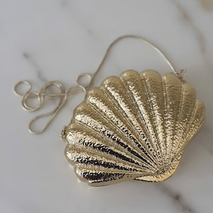 Borsa a tracolla a conchiglia metallizzata oro, pochette a conchiglia, borsa a conchiglia, borsa da spiaggia, borsa a tracolla Ocean, pochette formale, borsa da sera