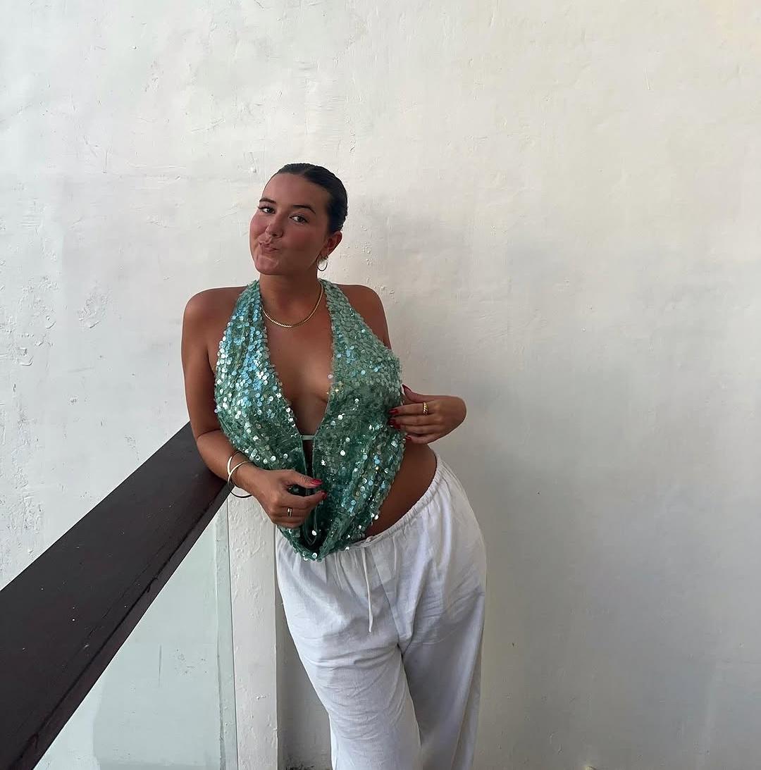 Aislor Débardeur Danse Orientale Femme Bra Soutiens-Gorge Danse Du Ventre Spectacle Halter Top Haut Danse Latine Tango Samba Salsa A Paillettes Clubwear Lac Bleu Taille Unique