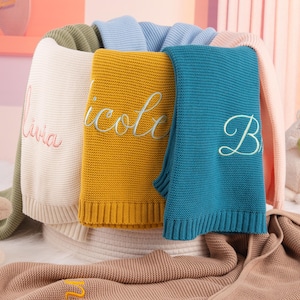 Personalized Knit Baby Blanket, Embroidered Baby Name Blanket, Infant Blanket, New Baby Blanket, Baby Shower Gift, Newborn Gift, Baby Gift