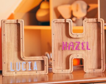 Alcancía personalizada con letras del alfabeto para niños, hucha personalizada para niños y niñas, regalo de primer cumpleaños, regalo con nombre, regalos de Navidad.