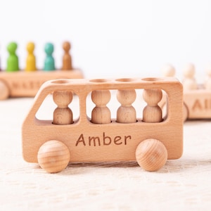 Personalized Birthday Gift for Kids, Custom Wooden Toys for Baby Boys, Wooden Bus with Peg Dolls, Baby Shower Gift, Christmas Gifts for Kids