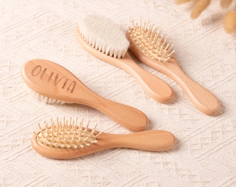 Custom New Baby Gift Set, Personalized Wooden Baby Hair Brush with Name, Baby Shower Gift, Baby Keepsake Gift, Newborn Gifts, Baptism Gift
