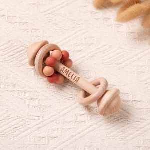 Custom Wooden Rattle, Sensory Toys for Baby, Personalized New Baby Gifts, Baby Shower Gifts, Nephew Gifts, Newborn Gifts, Christmas Gifts Rattle #3