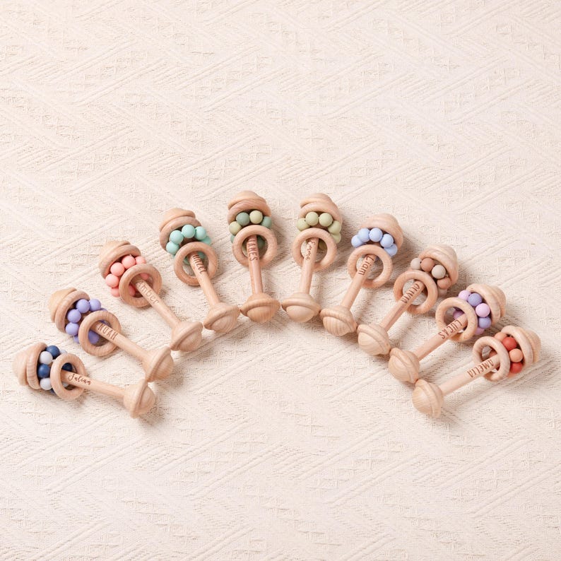 Custom Wooden Rattle, Sensory Toys for Baby, Personalized New Baby Gifts, Baby Shower Gifts, Nephew Gifts, Newborn Gifts, Christmas Gifts image 6
