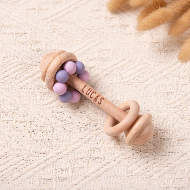 Custom Wooden Rattle, Sensory Toys for Baby, Personalized New Baby Gifts, Baby Shower Gifts, Nephew Gifts, Newborn Gifts, Christmas Gifts Rattle #2