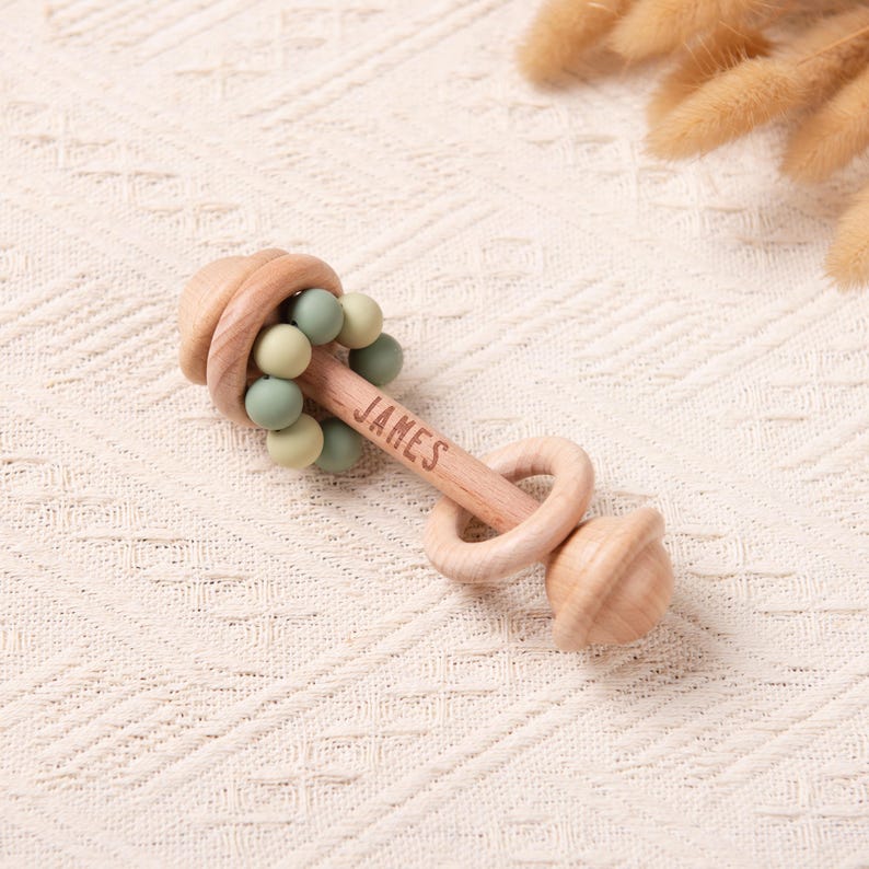 Custom Wooden Rattle, Sensory Toys for Baby, Personalized New Baby Gifts, Baby Shower Gifts, Nephew Gifts, Newborn Gifts, Christmas Gifts Rattle #5