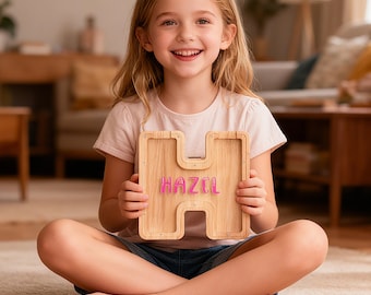 Personalized Name Gifts for Kids, Custom Wooden Piggy Bank, Alphabet Letter Money Box for Toddlers, 1st Birthday Gifts, Kids Christmas Gifts