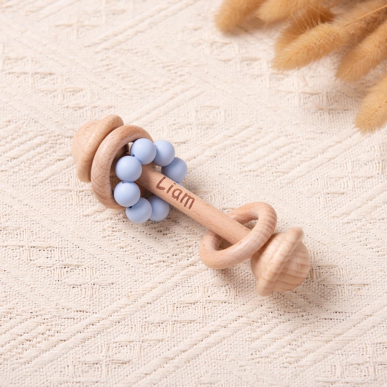 Custom Wooden Rattle, Sensory Toys for Baby, Personalized New Baby Gifts, Baby Shower Gifts, Nephew Gifts, Newborn Gifts, Christmas Gifts Rattle #7