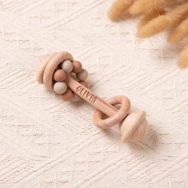 Custom Wooden Rattle, Sensory Toys for Baby, Personalized New Baby Gifts, Baby Shower Gifts, Nephew Gifts, Newborn Gifts, Christmas Gifts Rattle #1