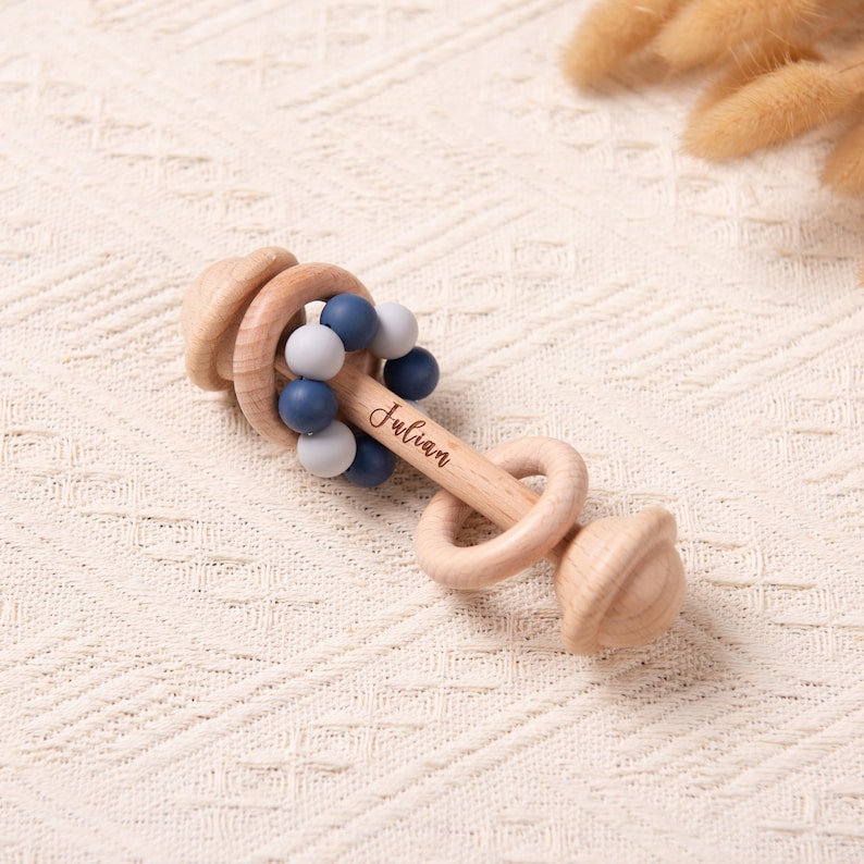 Custom Wooden Rattle, Sensory Toys for Baby, Personalized New Baby Gifts, Baby Shower Gifts, Nephew Gifts, Newborn Gifts, Christmas Gifts Rattle #4