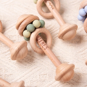 Custom Wooden Rattle, Sensory Toys for Baby, Personalized New Baby Gifts, Baby Shower Gifts, Nephew Gifts, Newborn Gifts, Christmas Gifts image 14
