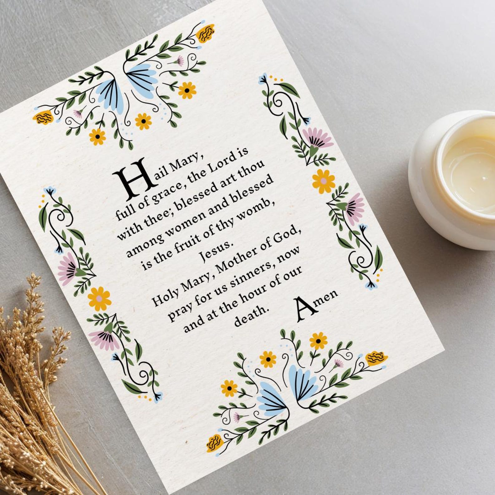 Floral Hail Mary Prayer Print: Catholic Gift (digital Download) - Etsy