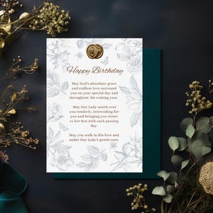 Tarjeta de cumpleaños católica tradicional imprimible l Feliz cumpleaños católico l Tarjeta de cumpleaños religiosa floral imprimible l Tarjeta de cumpleaños para imprimir