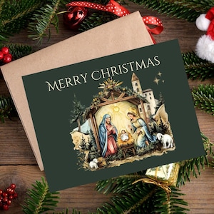 Cartão de Natal Católico l Pacote de 10 com envelopes l Conjunto de Cartões de Natividade l Pacote de Cartões de Natal Religiosos l Conjunto de Cartões de Feliz Natal com 10