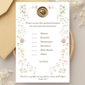 Scheda di bouquet spirituale cattolico tradizionale file PDF stampabile l Stampa di bouquet spirituale l Stampa di biglietti di preghiera l Regalo cattolico