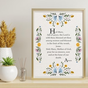 Hail Mary Prayer Print JPG File l Hail Mary Full of Grace Catholic Prayer l Catholic Gift l Catholic Prayer Art  l Blessed Virgin Mary Gift