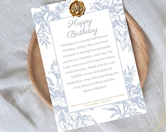 Catholic Priest Birthday Card: Elegant Floral Design (PDF)