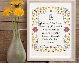 Bless Us O Lord Prayer Print JPG File l Catholic Prayer Before Meals English Print l Grace Prayer l Floral Catholic Prayer