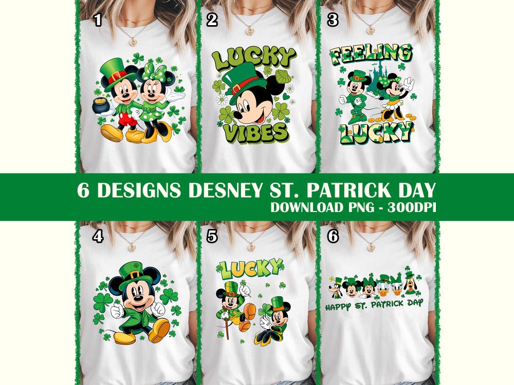 6 Designs Disney St Patrick'S Day Png, Mickey And Friends Disney St. Patrick’S Day Png, Lucky Shamrock Irish, Disneyland St. Patrick'S Day Teesummer