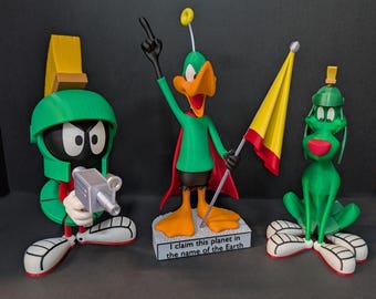 Marvin the Martian, K-9 & Duck Dodgers Figures | Looney Tunes Space Collectibles | 3D Printed Cartoon Display Statue Bundle