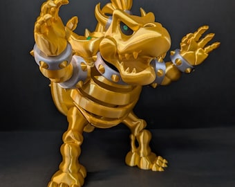 Golden Dry Bowser Figure | 3D Printed Bowser Statue | Gold Nintendo Villain Collectible | Gamer & Display Decor