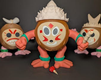 Coconut Warrior Storage Container – Customizable Battle Faces – Moana-Inspired Decor & Collectible