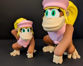 Dixie Kong Collectible Figure - Two Sizes! Retro Nintendo Gift, Donkey Kong Fan Art, Gaming Shelf Decor