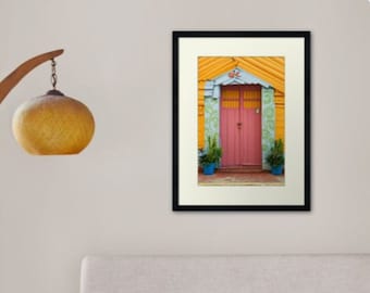 Pink and Yellow Moon and Star Door - Isla Mujeres Photograph - Mexico Travel Art Print - Colorful Home Decor