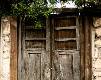 Distressed Brown Wooden Door - Isla Mujeres Photograph - Mexico Travel Art Print - Earthy Neutral Home Decor