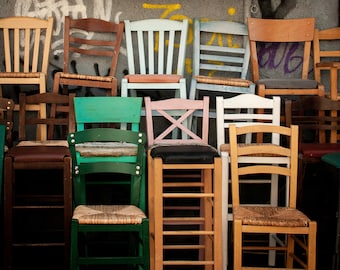 Colorful Chairs Photograph - Storefront in Athens Greece - Urban Street Art Print